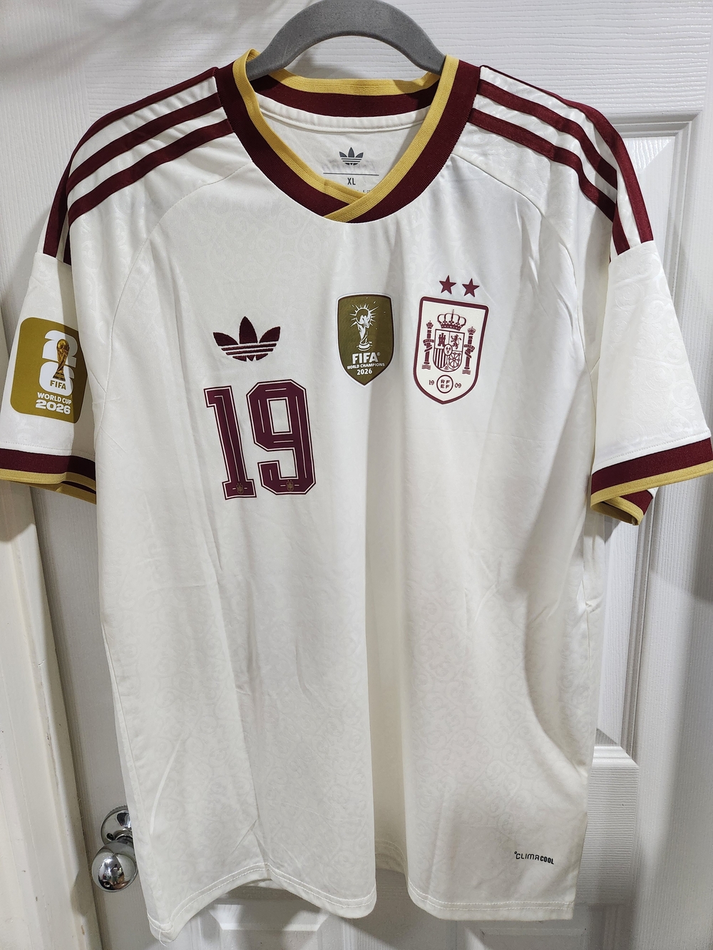 XL adidas Spain Away Jersey in White, Maroon & Gold